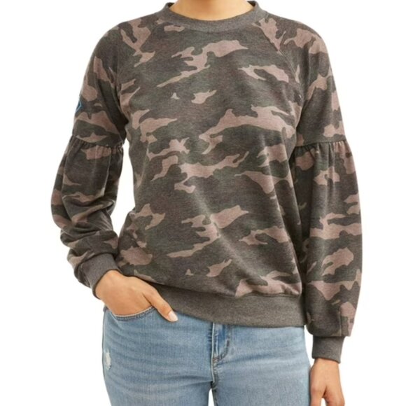 Women Sofia Jeans Drop-Shoulder Crewneck Sweatshirt in Camo Green Size Small - Picture 1 of 8